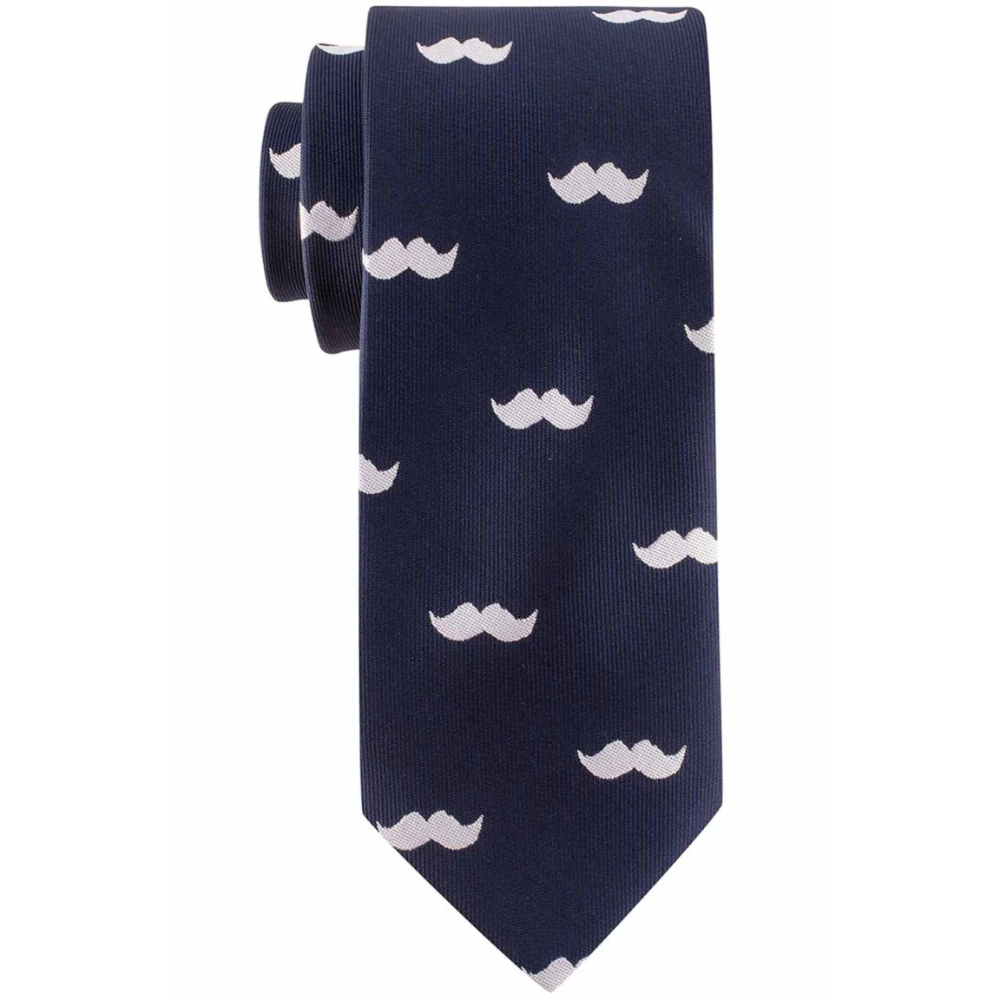 Blue Moustache Necktie with Pocket Square Combo Set for Men