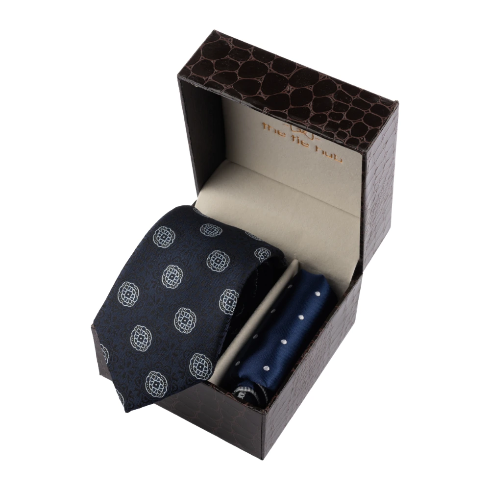 Blue Delisa Necktie with Pocket Square Combo Set for Men