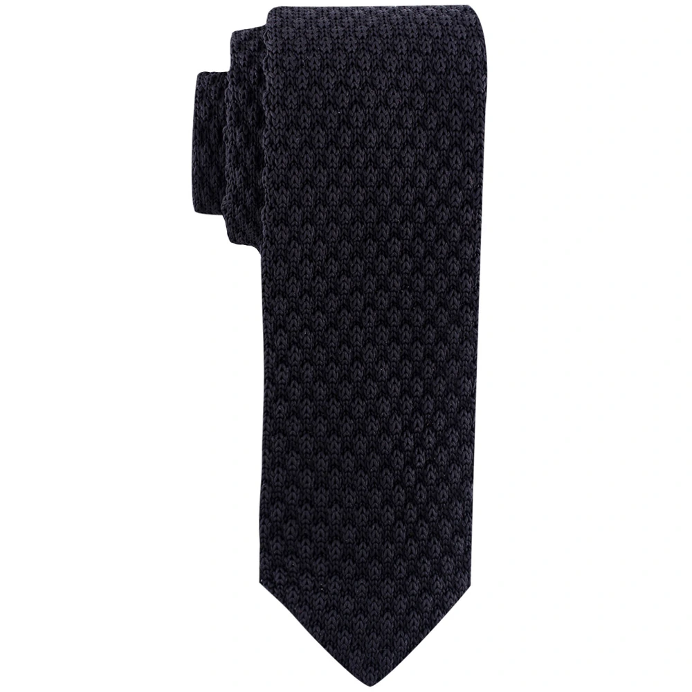 Black Knitted Necktie with Pocket Square Combo Set for Men