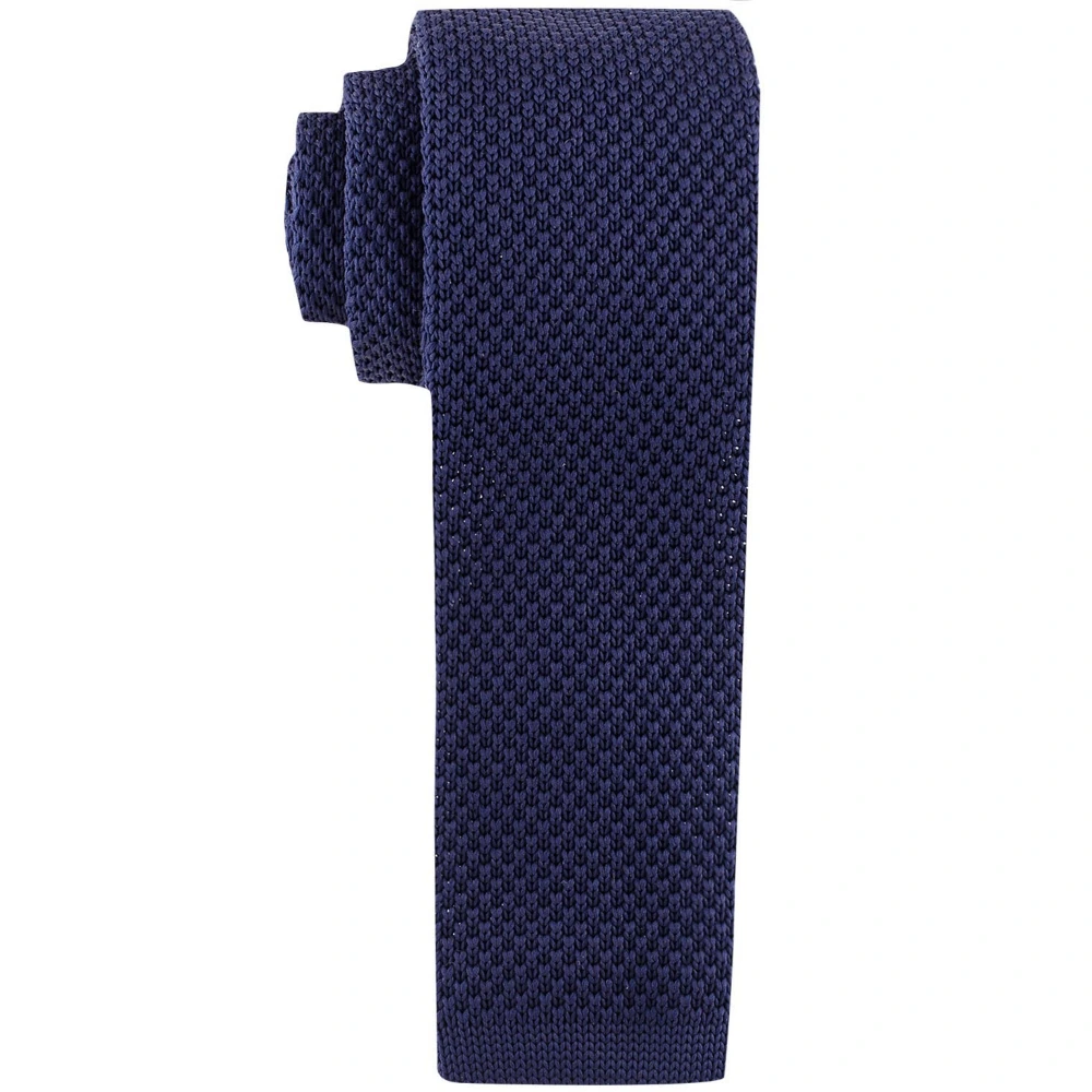 Blue Solid Knitted Necktie with Pocket Square Combo Set for Men