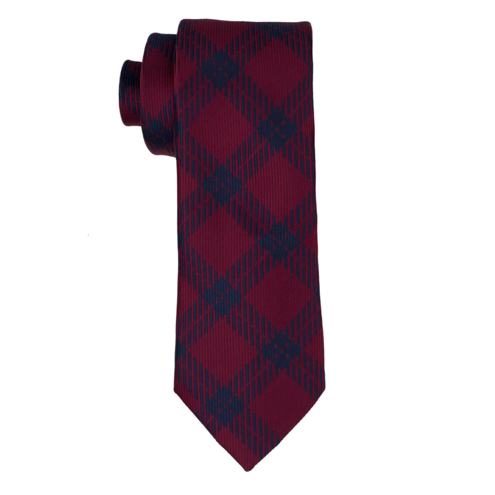 Burgundy Checks Necktie with Flower Lapel Pin Combo Set for Men