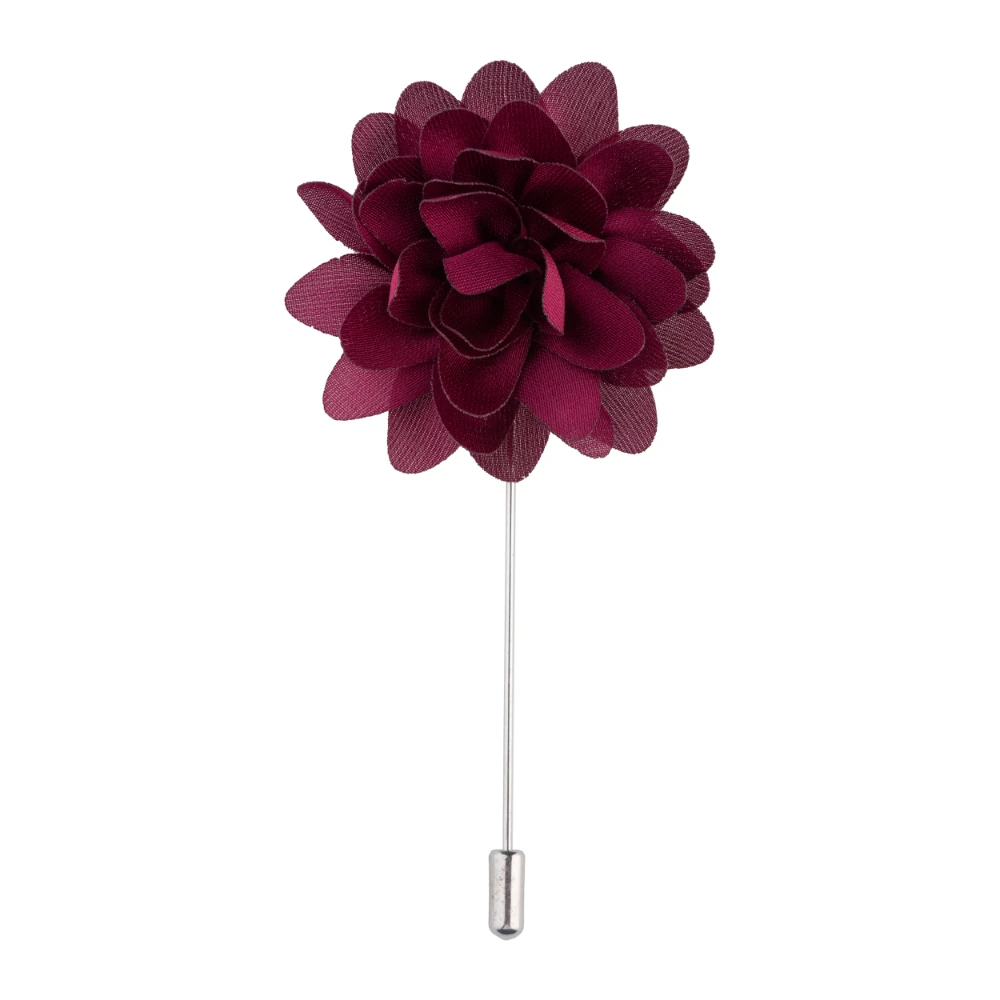 Burgundy Checks Necktie with Flower Lapel Pin Combo Set for Men