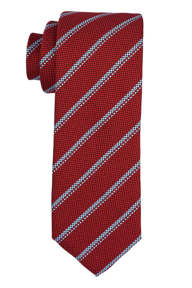 Red Stripe Necktie with Flower Lapel Pin Combo Set for Men
