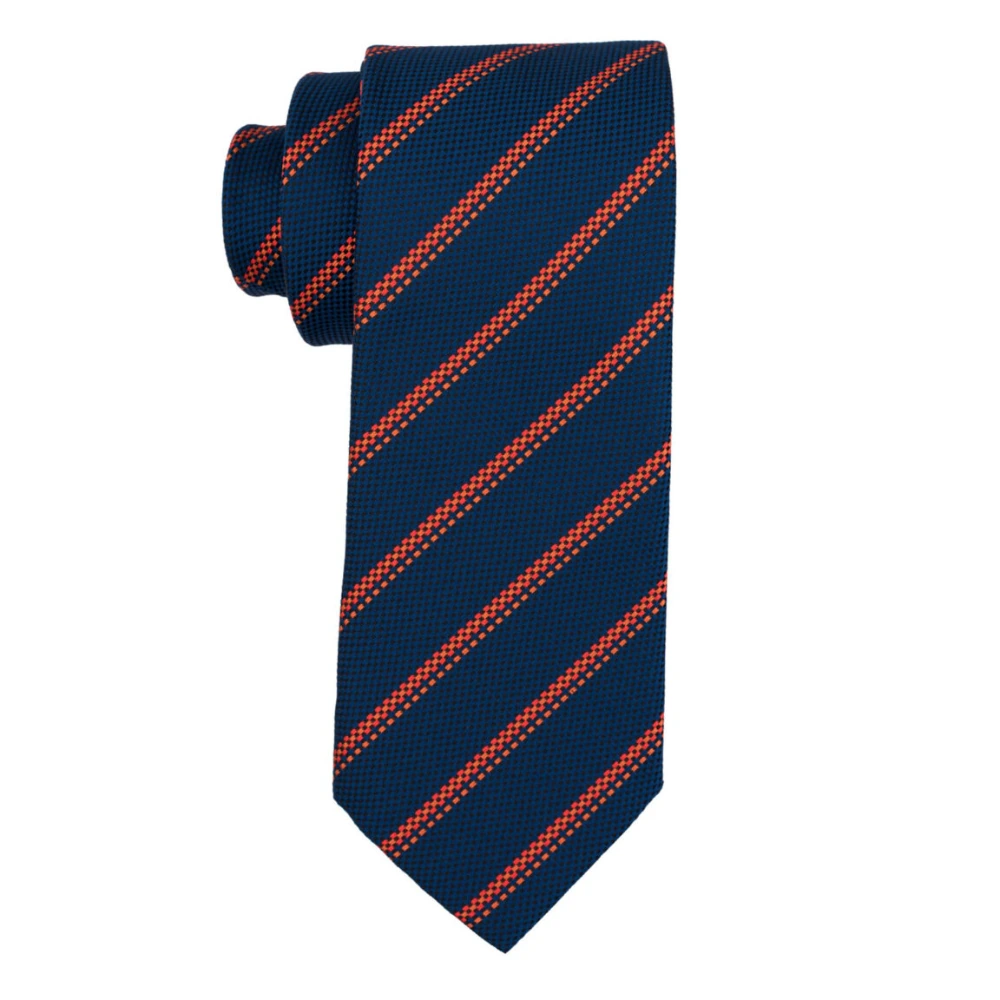 Navy Blue Stripe Necktie with Pocket Square Combo Set for Men