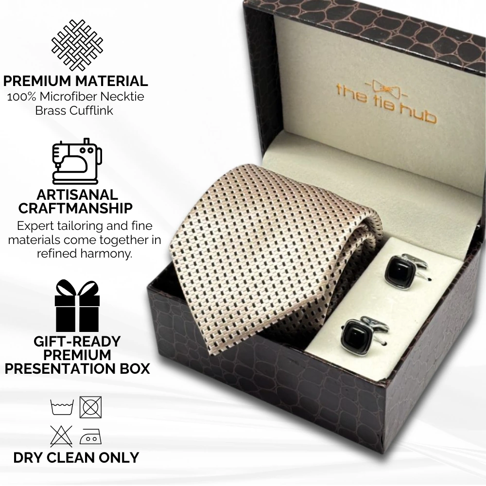 Yellow Polka Microfiber Necktie with Cufflinks Combo Set for Men