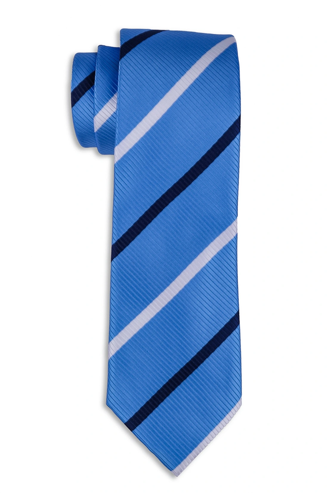 Sky Blue Stripe Microfiber Necktie with Cufflinks Combo Set for Men