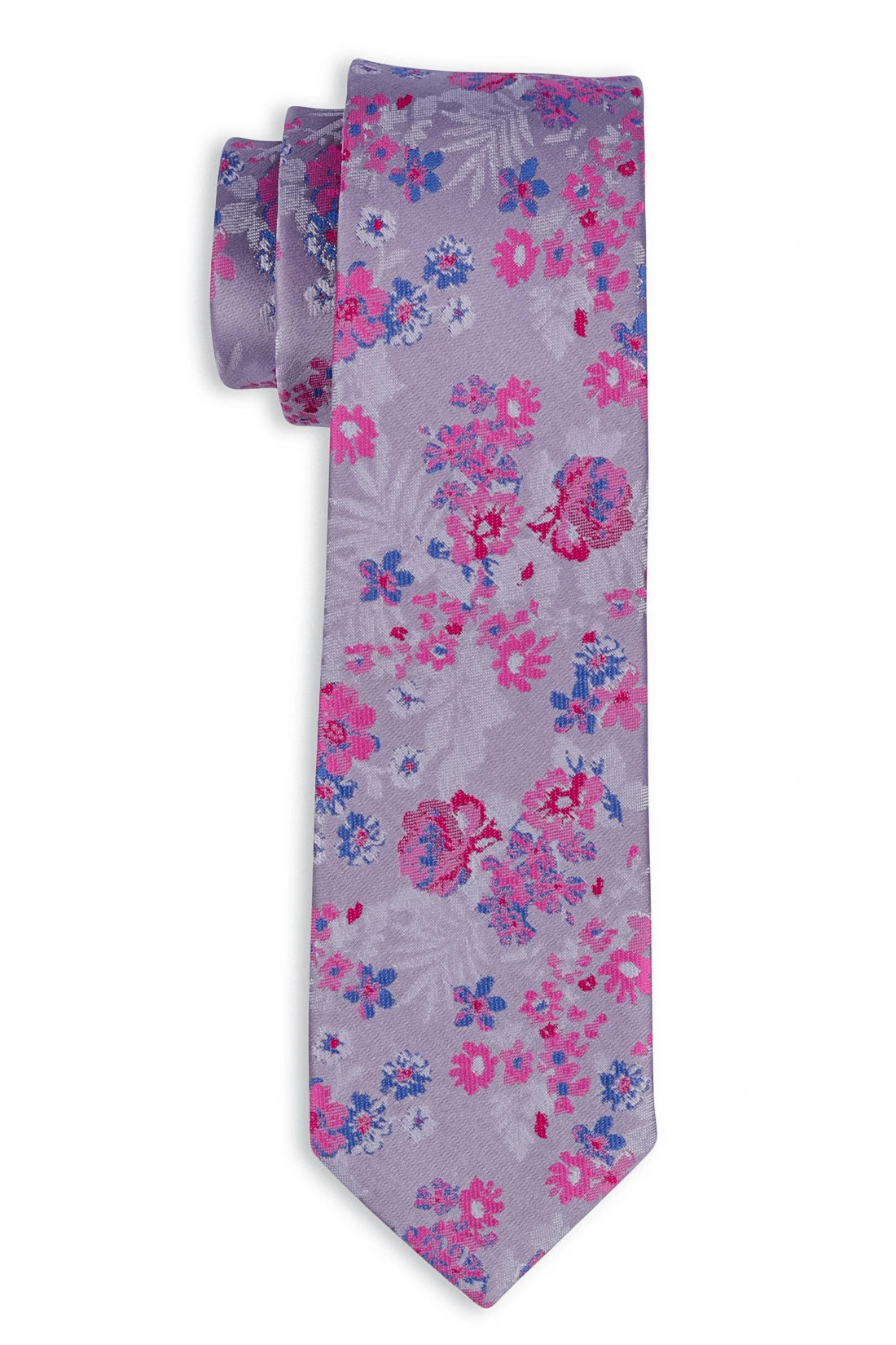 Pink Floral Microfiber Necktie with Cufflinks Combo Set for Men