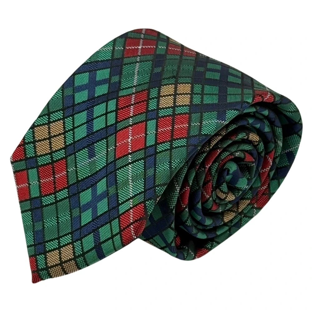 Multicolor Checkered Necktie with Navy Blue Pocket Square Combo for Men