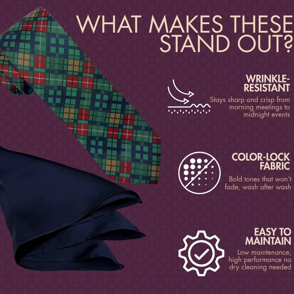 Multicolor Checkered Necktie with Navy Blue Pocket Square Combo for Men