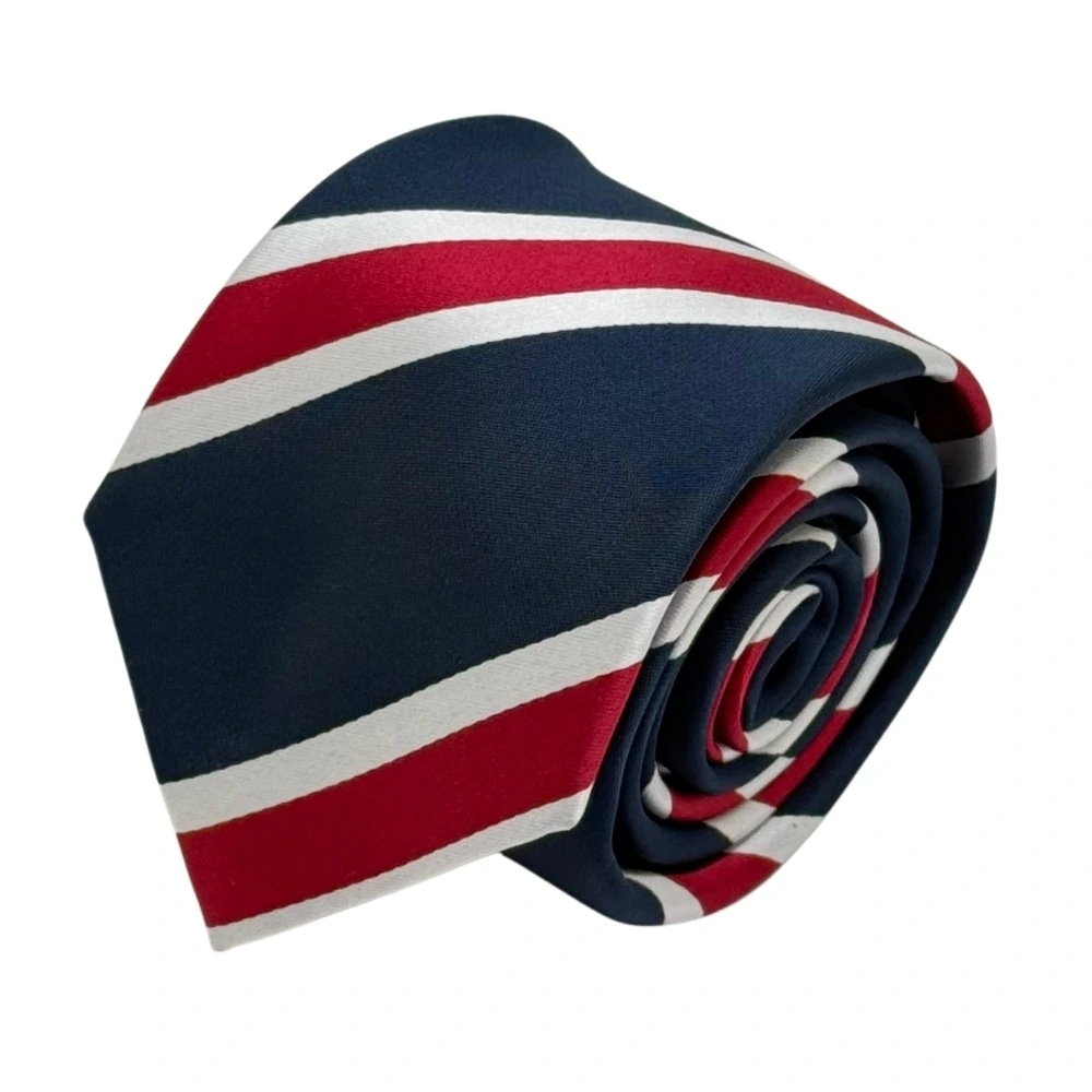 Navy Blue and Red Stripes Necktie with White Pocket Square Combo for Men