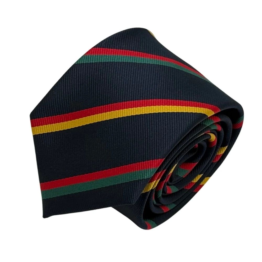 Navy Blue Multicolor Stripes Necktie with Yellow Pocket Square Combo for Men