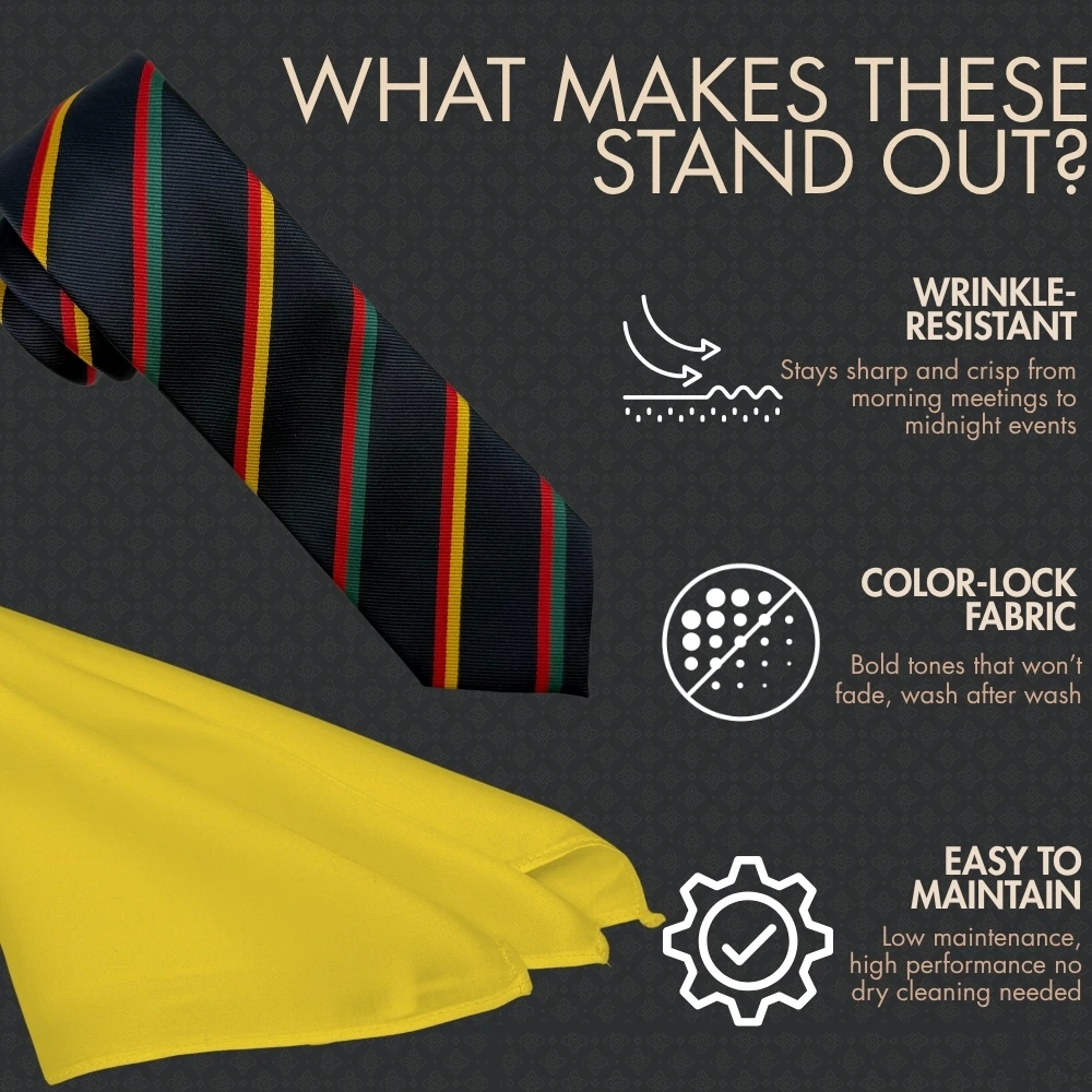 Navy Blue Multicolor Stripes Necktie with Yellow Pocket Square Combo for Men
