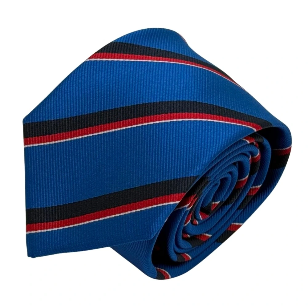 Blue and Red Stripes Necktie with Brown Pocket Square Combo for Men