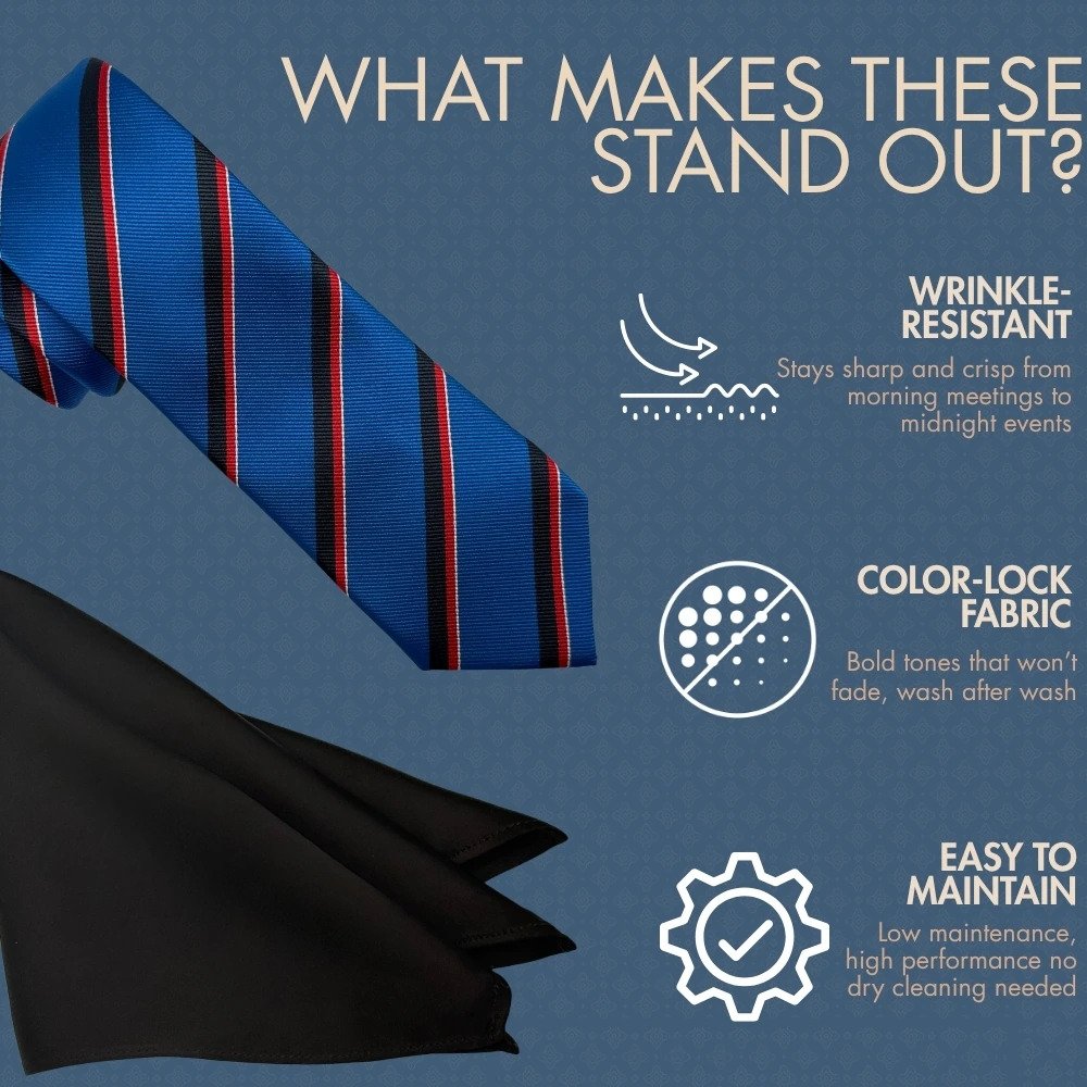 Blue and Red Stripes Necktie with Brown Pocket Square Combo for Men