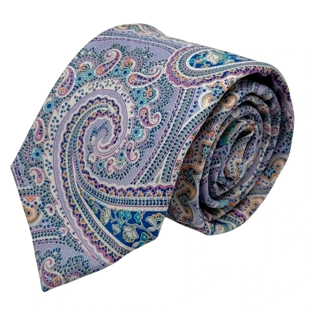 Multicolor Paisley Silk Necktie with Light Pink Pocket Square Combo - Printed Design for Men