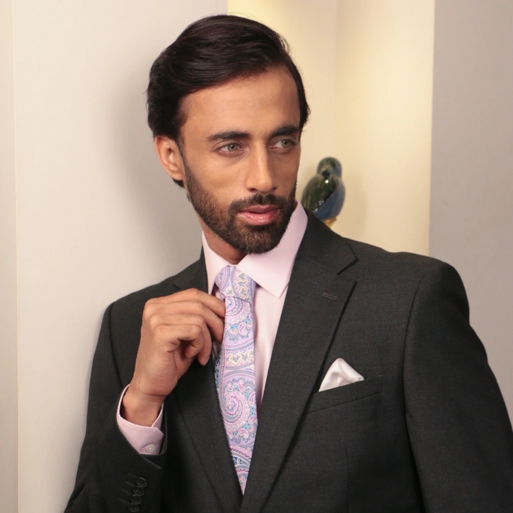 Multicolor Paisley Silk Necktie with Light Pink Pocket Square Combo - Printed Design for Men