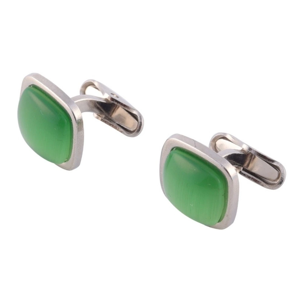 Navy Blue and Green Checkered Necktie with Green Square Cufflinks Combo for Men