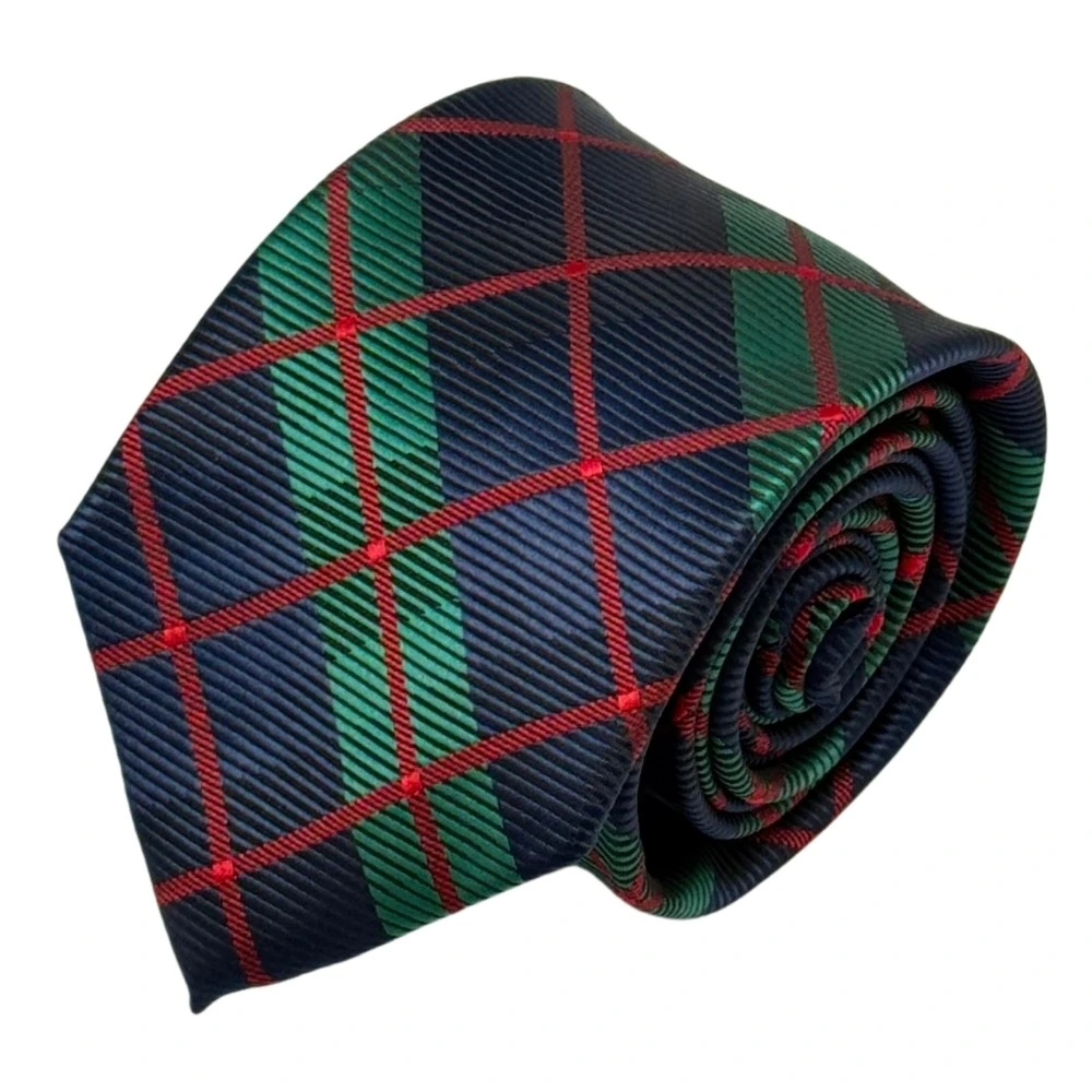 Navy Blue and Green Checkered Necktie with Green Square Cufflinks Combo for Men