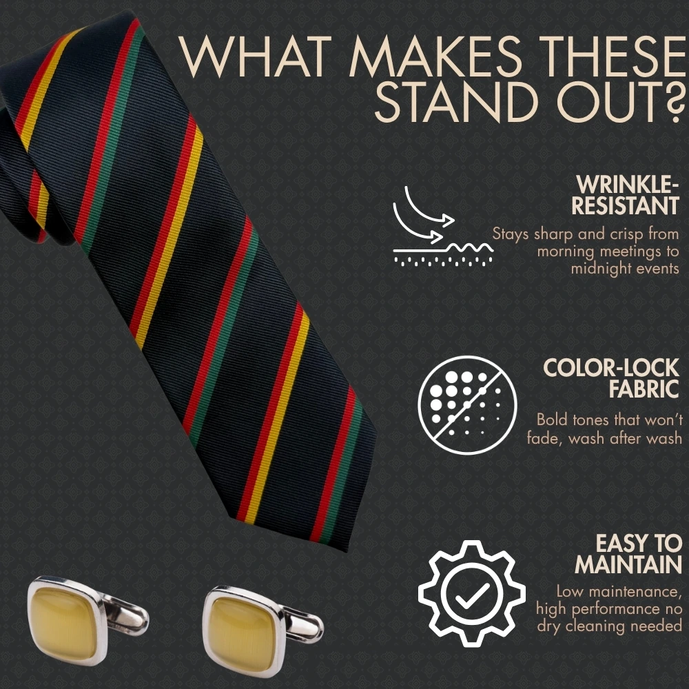 Navy Blue Multicolor Stripes Necktie with Yellow Cufflinks Combo for Men