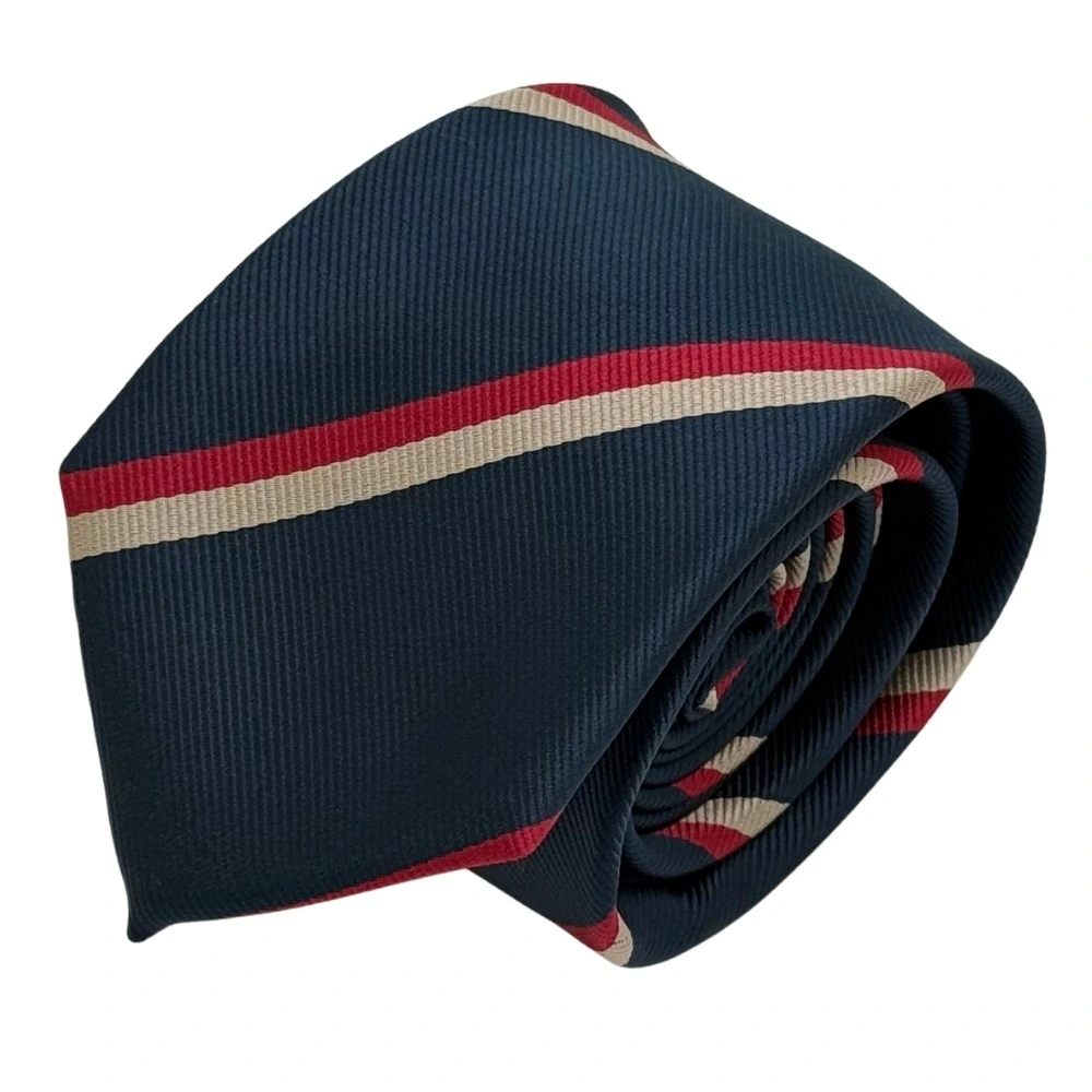 Navy Blue Stripes Necktie with Yellow Cufflinks Combo for Men