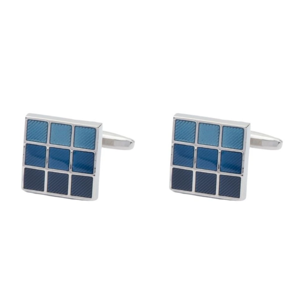 Blue Paisley Silk Necktie with Blue Grid Cufflinks Combo - Printed Design for Men
