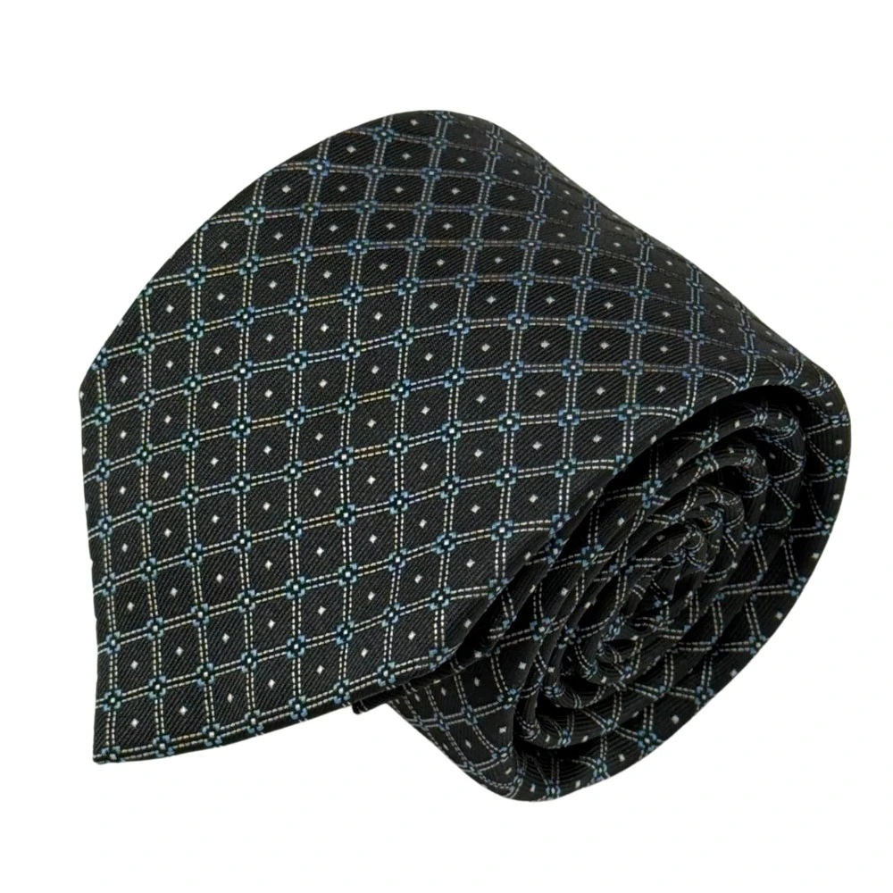 Black Geometric Necktie with Blue Cufflinks Combo for Men