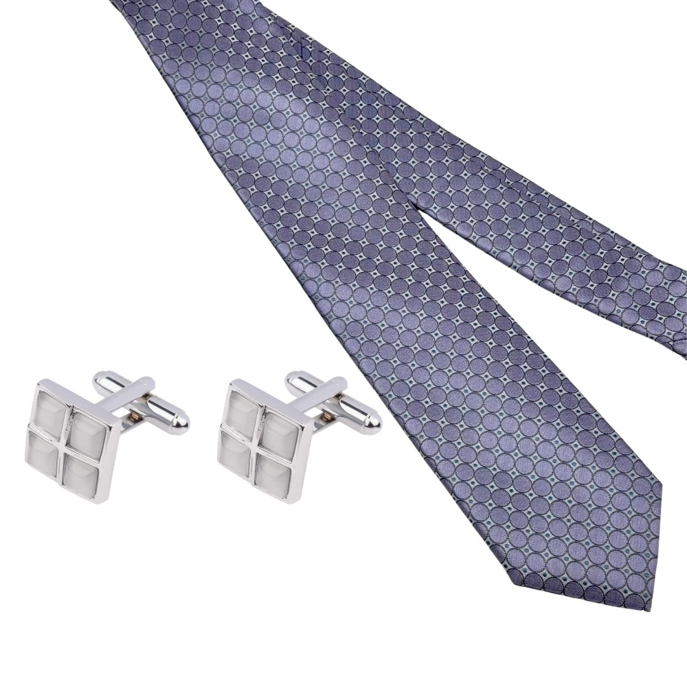 Lilac Geometric Necktie with Grey Cufflinks Combo for Men