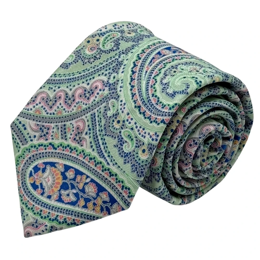 Green and Blue Paisley Silk Necktie with Green Cufflinks Combo - Printed Design for Men
