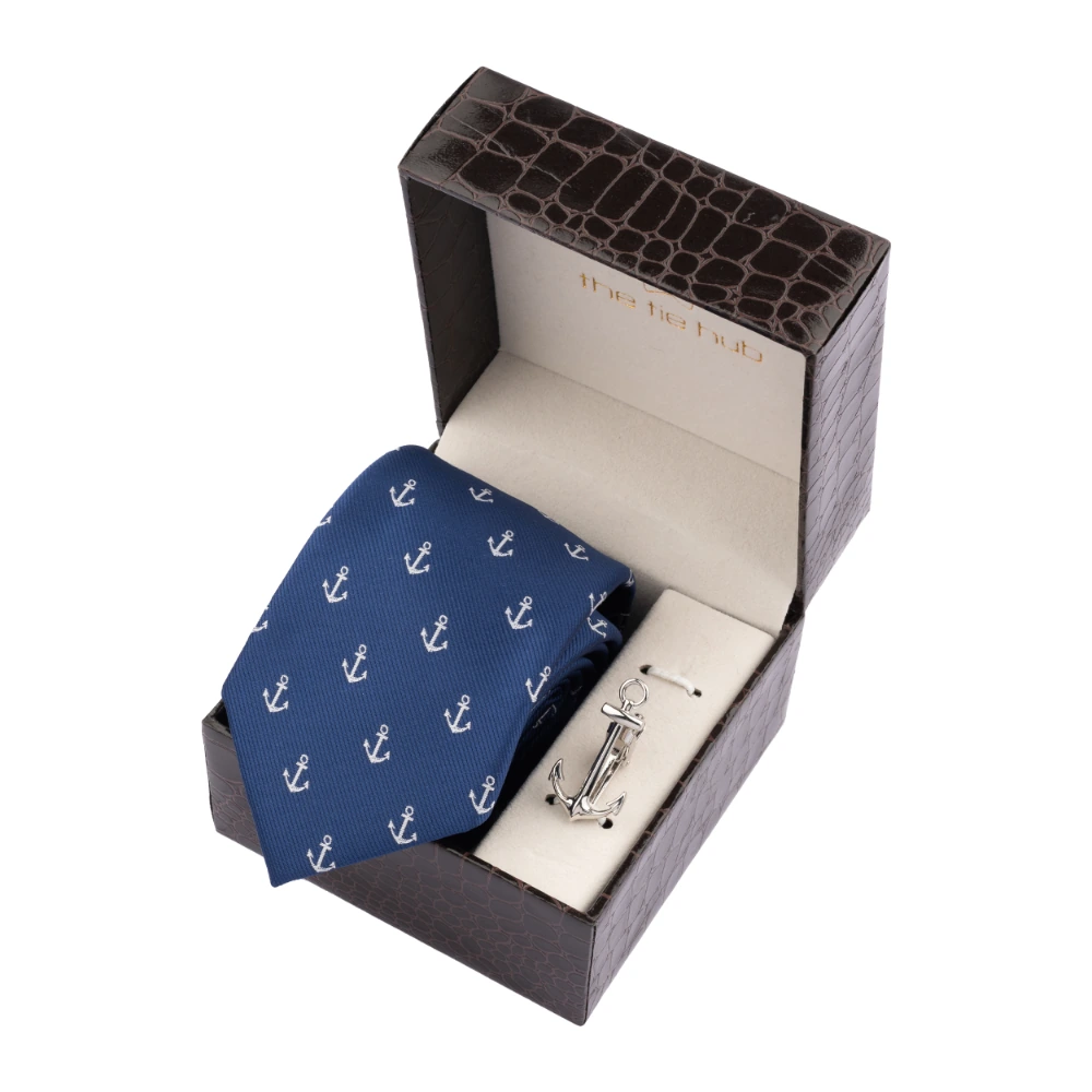 Blue Anchor Necktie with Tie Bar Combo Set for Men