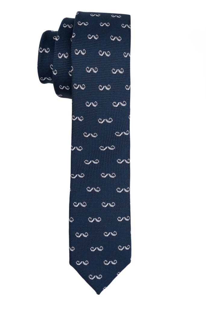 Blue Moustache Necktie with Cufflink Combo Set for Men