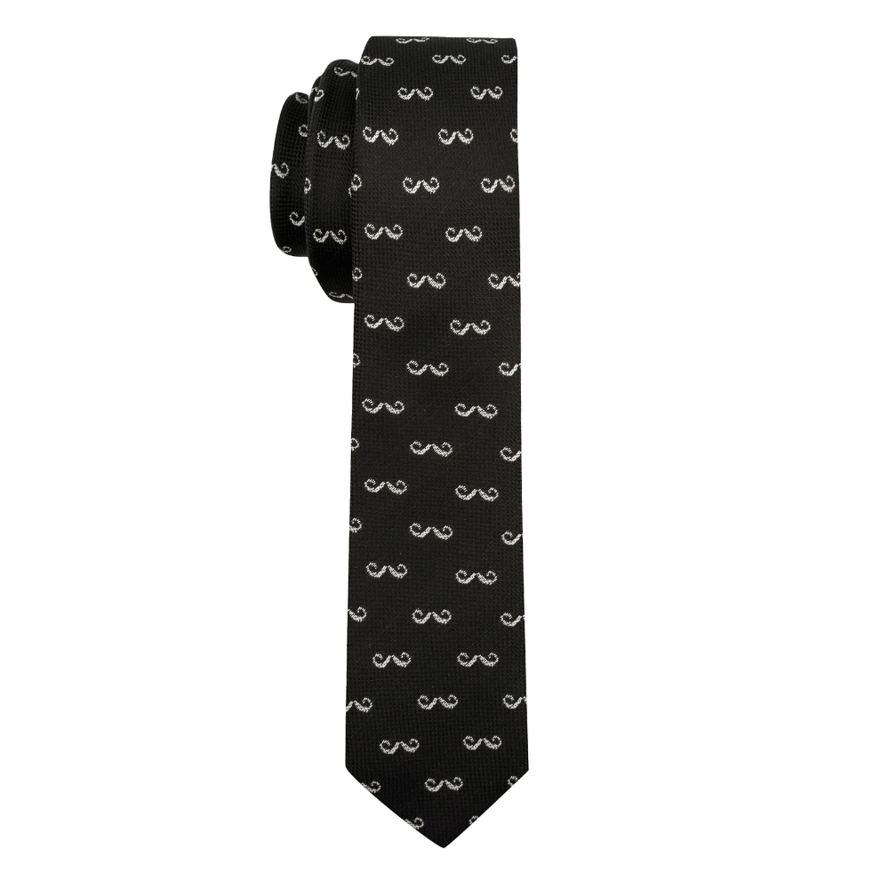 Black Slim Moustache Necktie with Cufflink Combo Set for Men