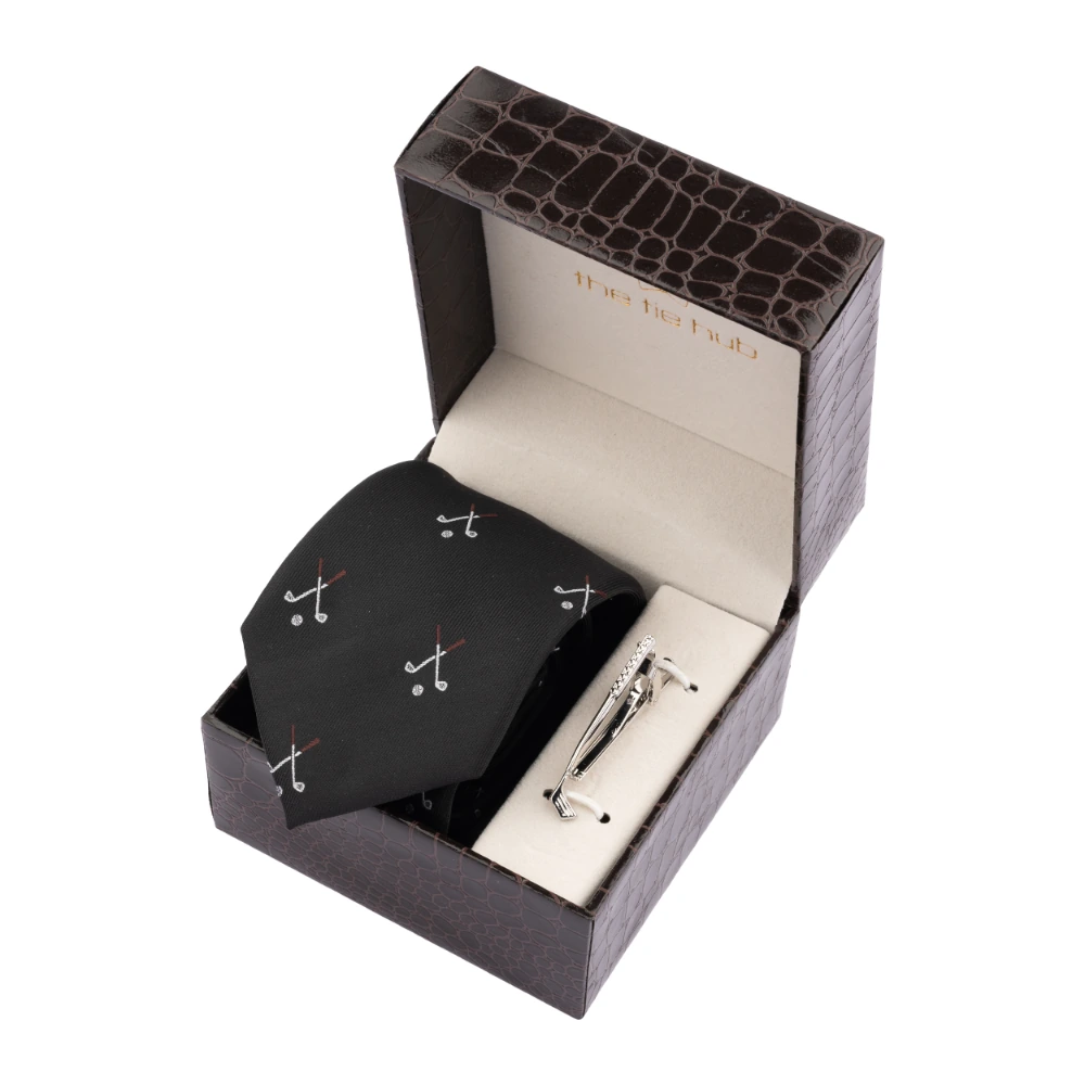 Black Golf Necktie with Tie Bar Combo Set for Men