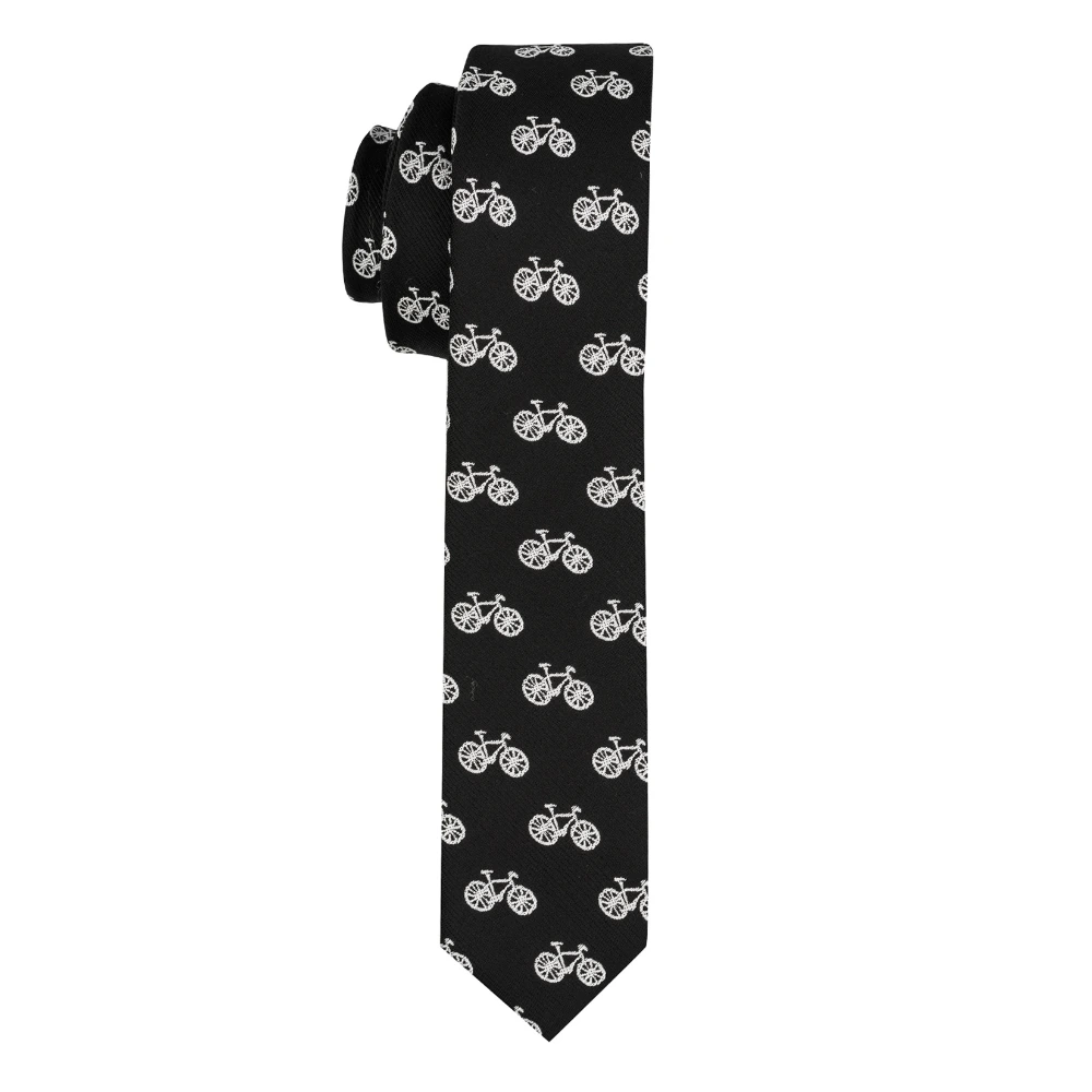 Black Slim Bicycle Necktie with Cufflinks Combo Set for Men