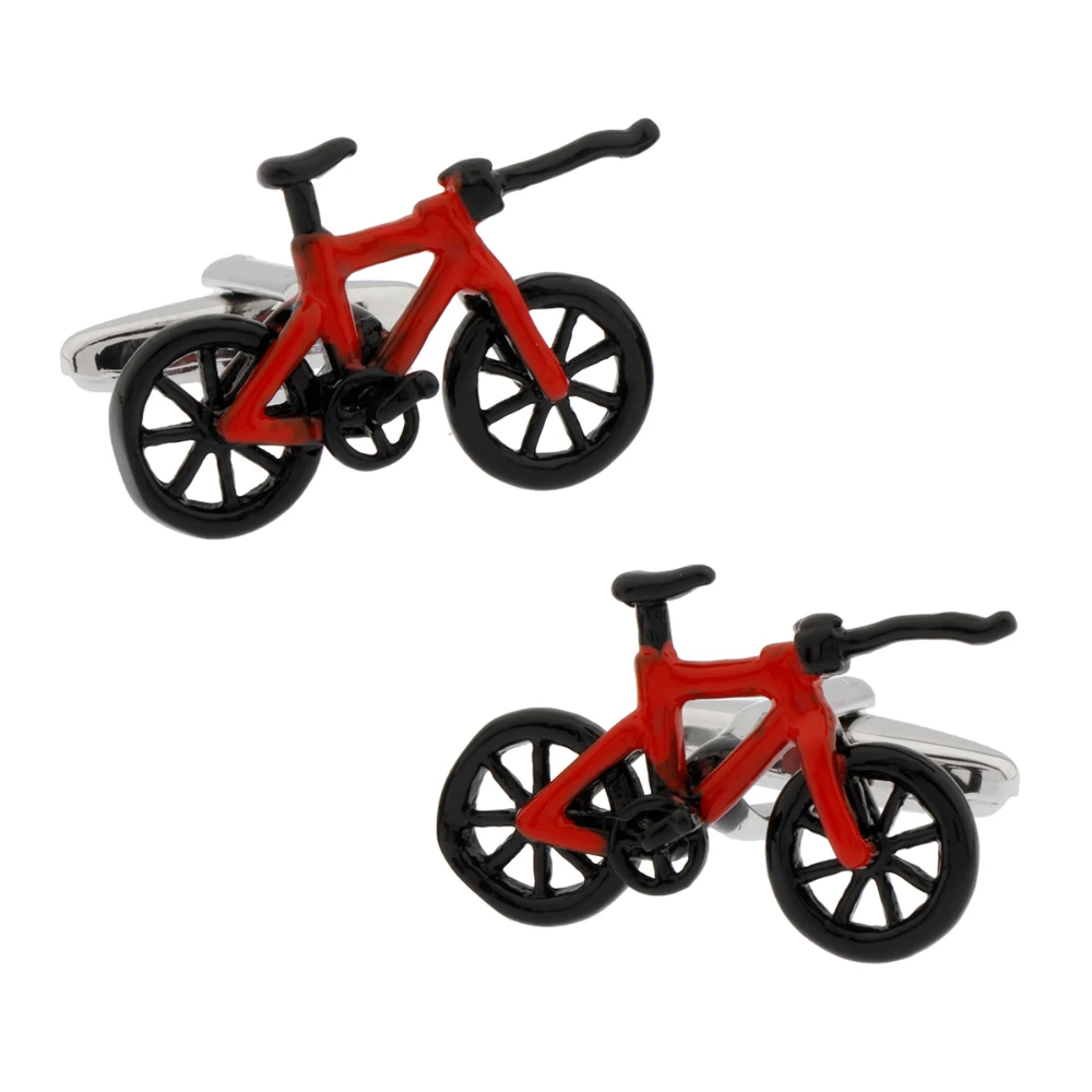 Black Slim Bicycle Necktie with Cufflinks Combo Set for Men