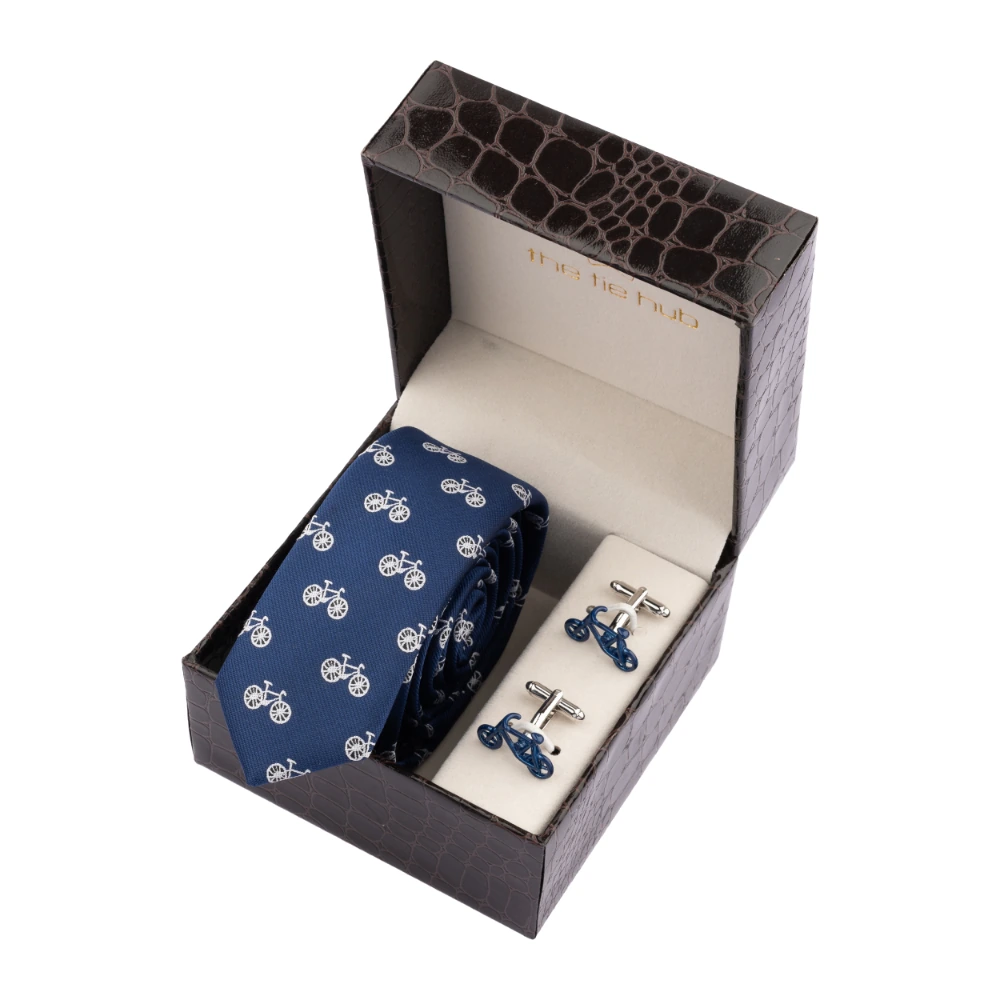 Blue Bicycle Necktie with Cufflinks Combo Set for Men