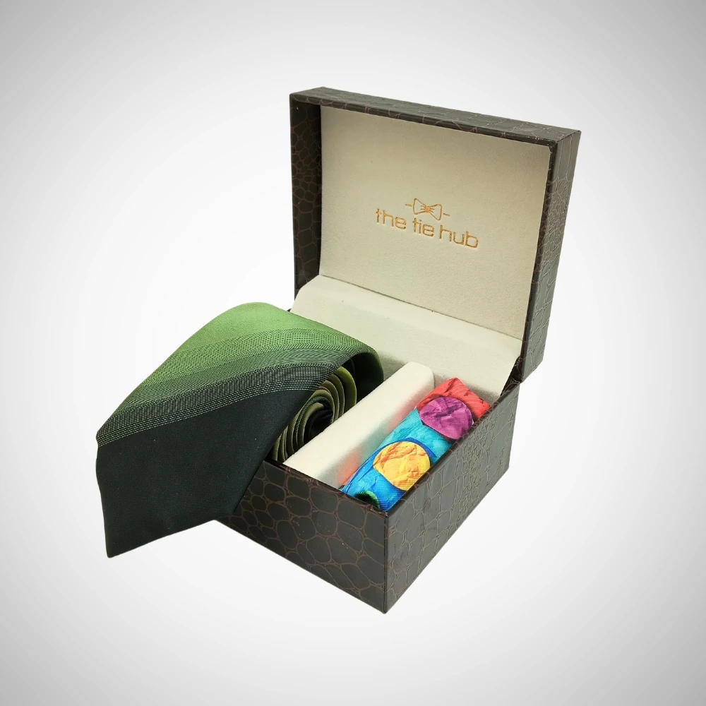 Gradient Green Necktie with Pocket Square Combo Set for Men