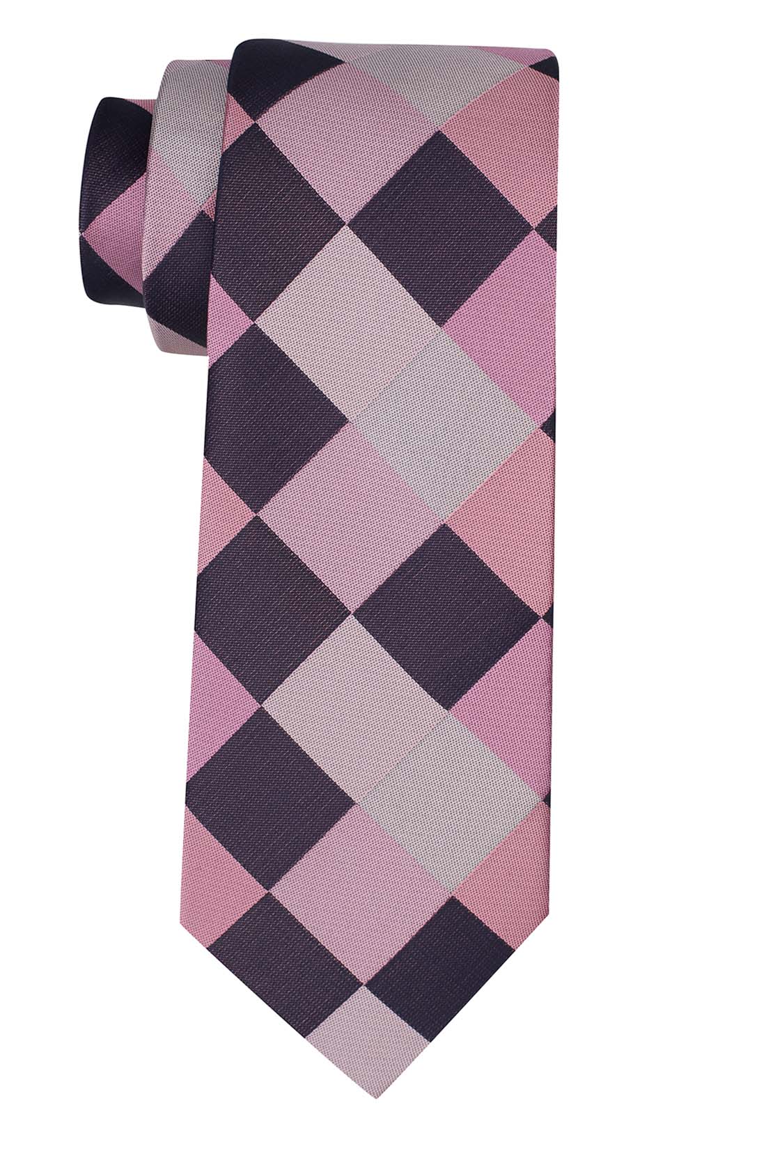 Asteria Checkered Pink Silk Necktie with Pocket Square Combo Set for Men