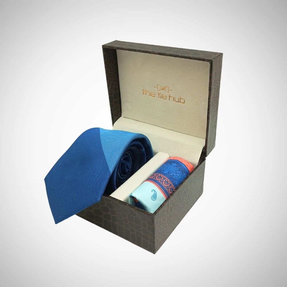 Perseus Blue Silk Necktie with Pocket Square Combo Set for Men