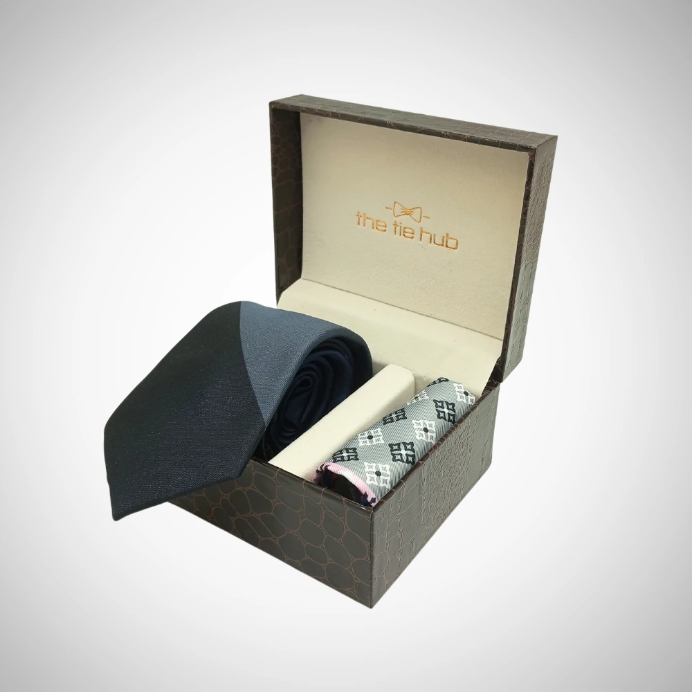 Perseus Black Silk Necktie with Pocket Square Combo Set for Men