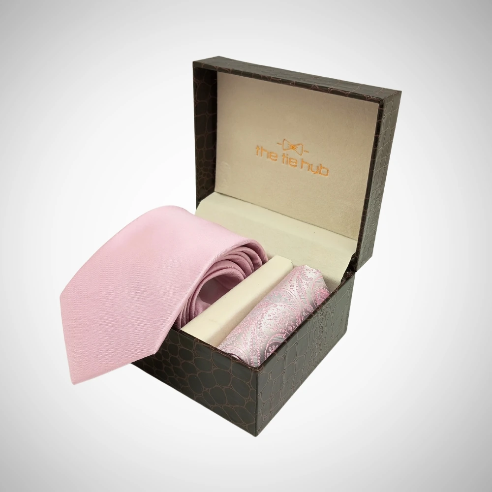 Solid Pink Microfiber Necktie with Pocket Square Combo Set for Men