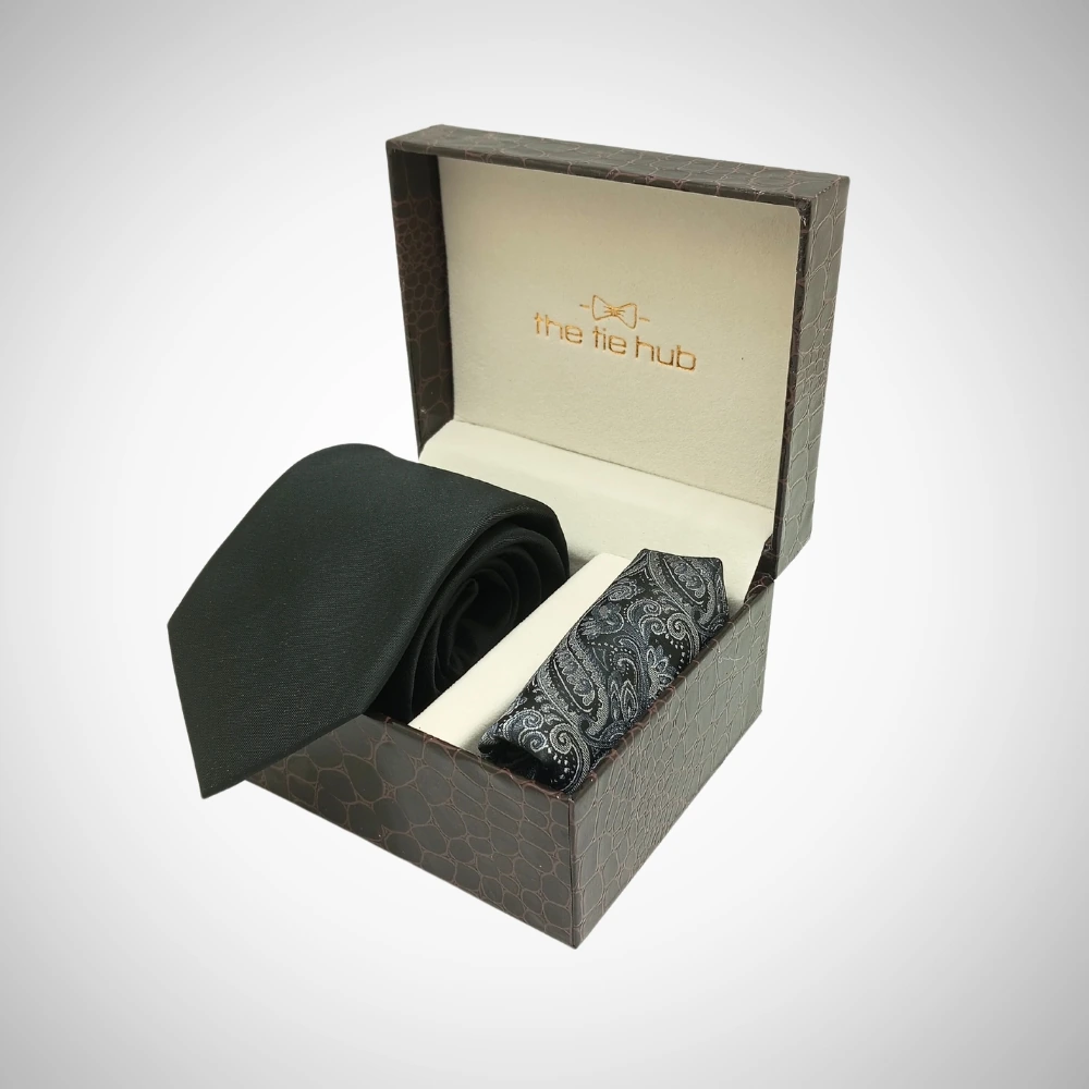 Solid Black Microfiber Necktie with Pocket Square Combo Set for Men