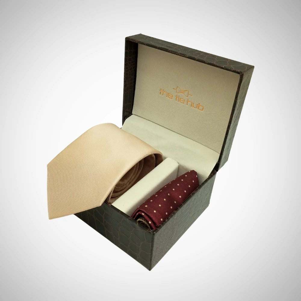 Solid Light Gold Microfiber Necktie with Pocket Square Combo Set for Men