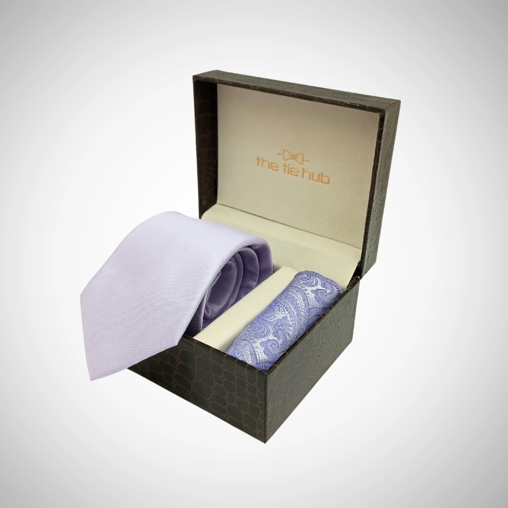 Solid Lavender Microfiber Necktie with Pocket Square Combo Set for Men