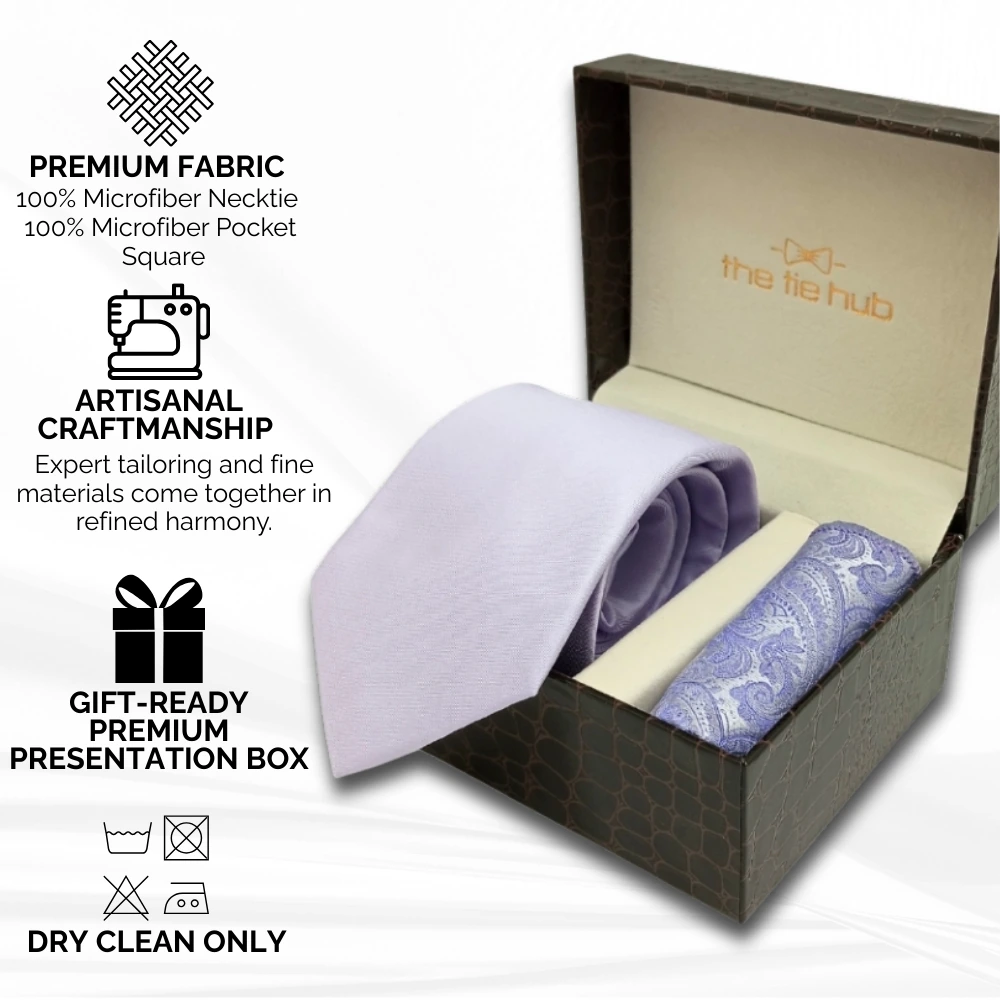 Solid Lavender Microfiber Necktie with Pocket Square Combo Set for Men