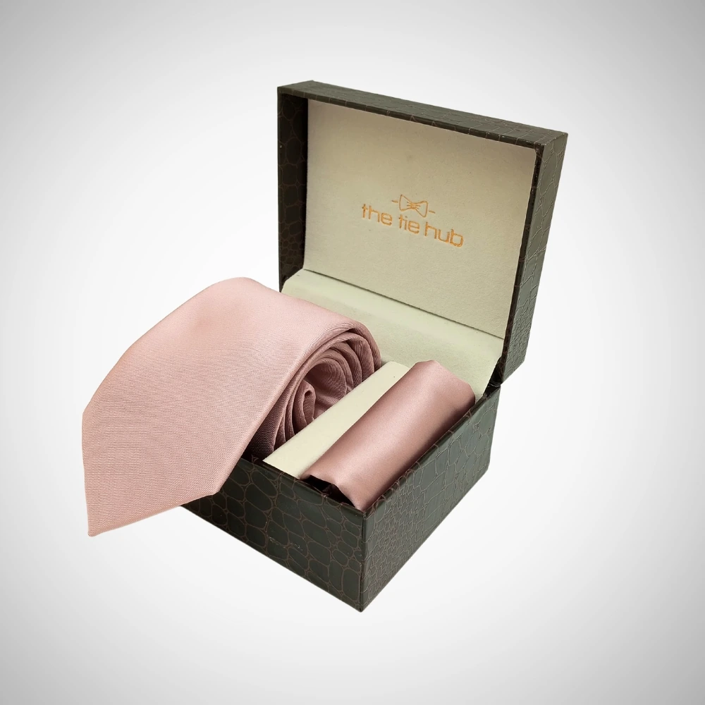 Solid Rose Gold Microfiber Necktie with Pocket Square Combo Set for Men