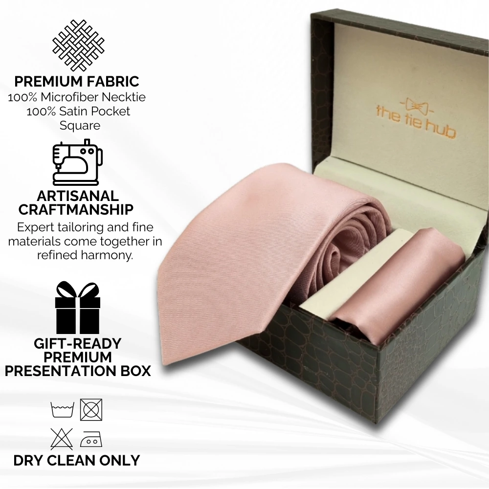 Solid Rose Gold Microfiber Necktie with Pocket Square Combo Set for Men