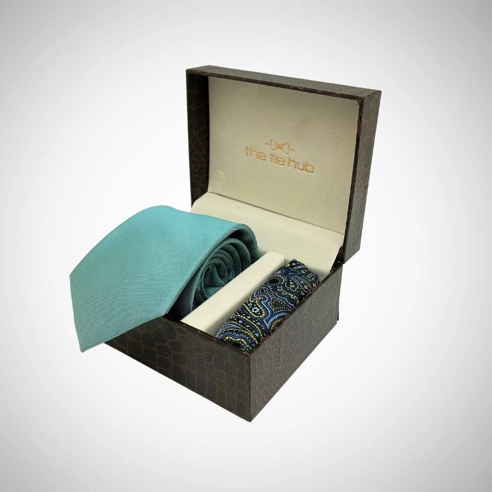 Solid Green Microfiber Necktie with Pocket Square Combo Set for Men