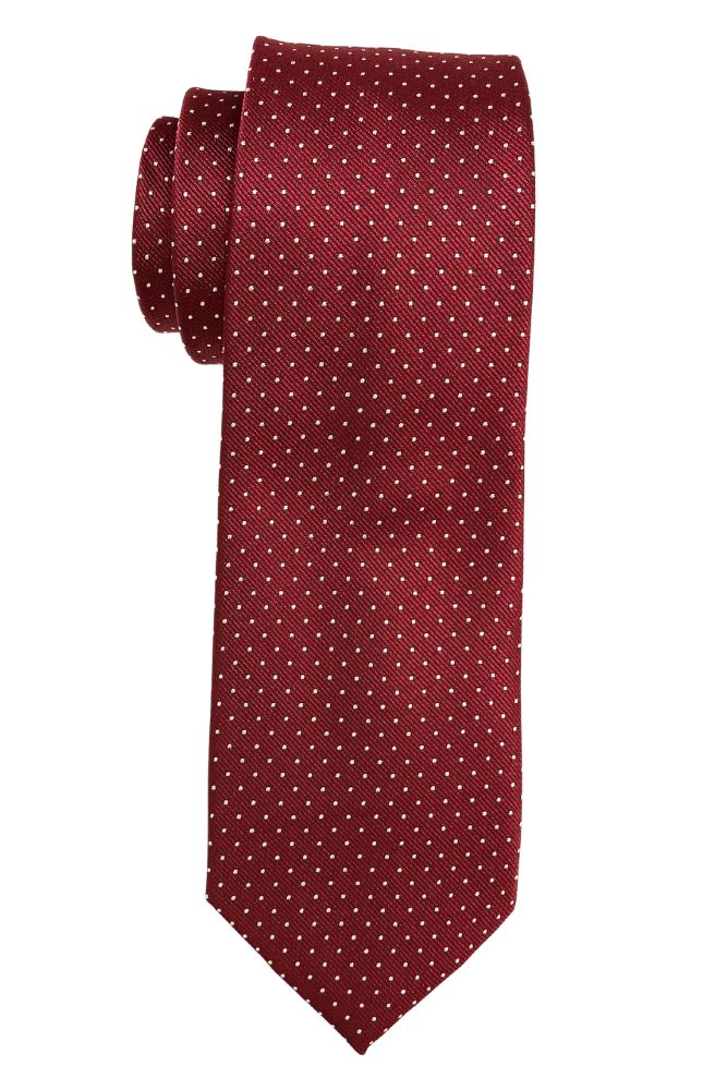 Maroon Polka Microfiber Necktie with Solid Pocket Square Combo Set for Men