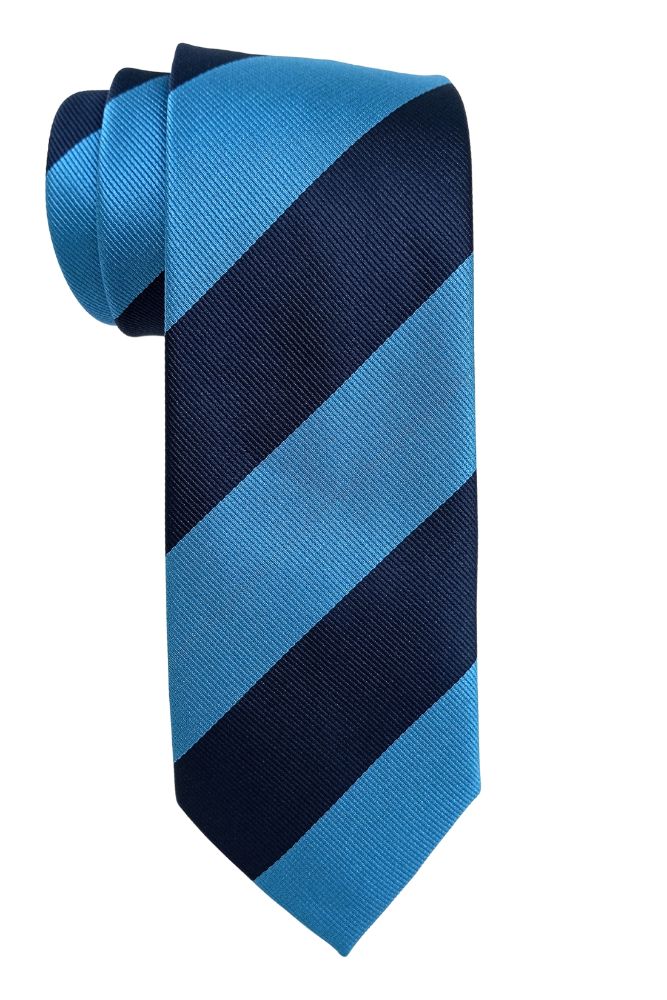 Blue Stripe Microfiber Necktie with Solid Pocket Square Combo Set for Men