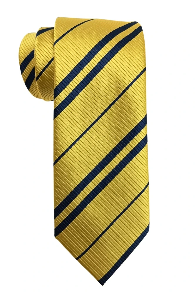 Yellow Stripe Microfiber Necktie with Solid Pocket Square Combo Set for Men
